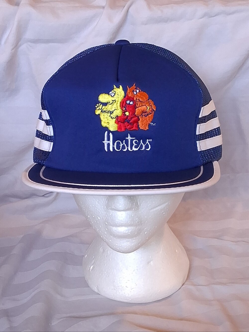 Vintage 1980s Canada Cap Hostess Munchies Blue 3 Stripe Trucker Hat Snapback Cap